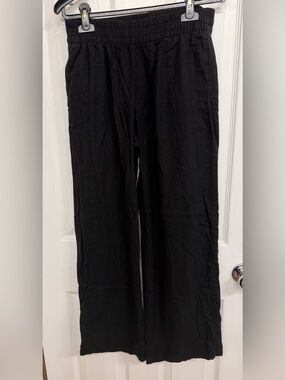 Old Navy Black Linen Blend Pull-On Wide-Leg Pants
